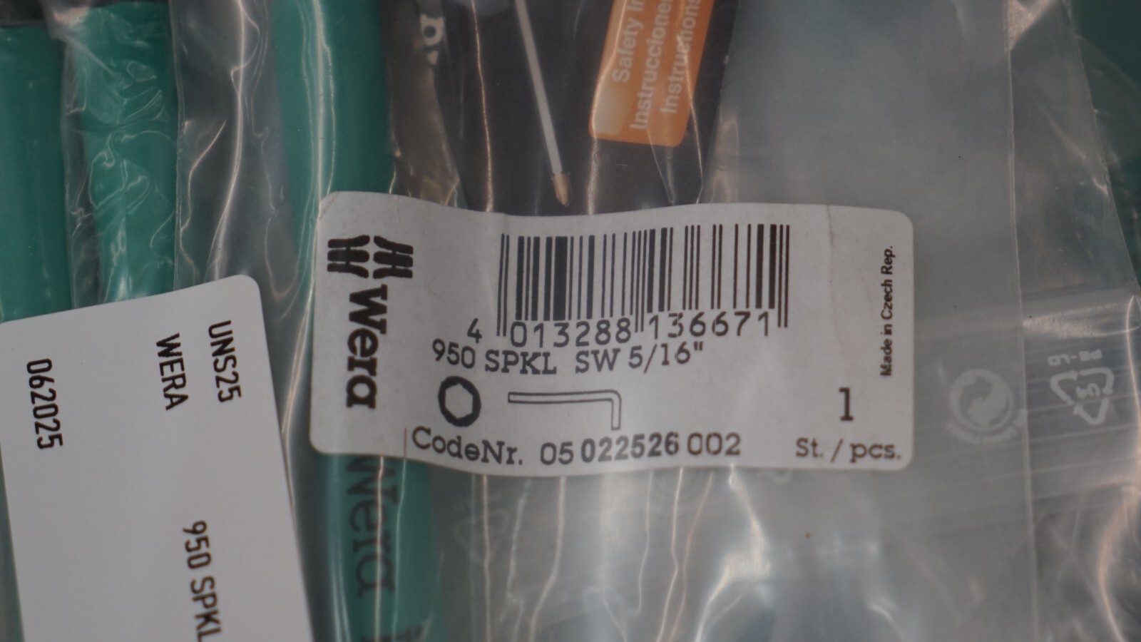 Wera 950 SPKL Ball End Hex Key, 5/16″ L-Key, Green (QTY 10)