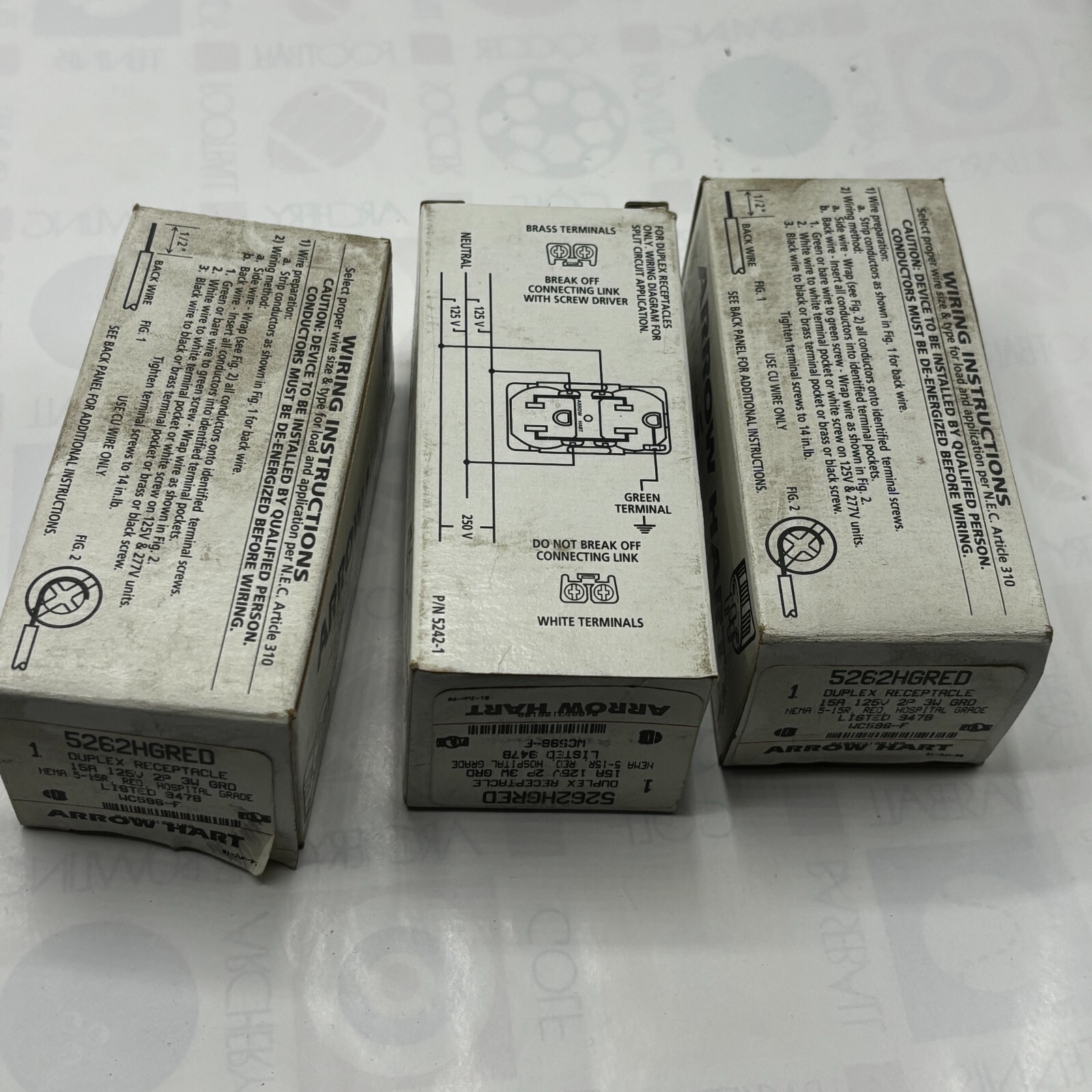 ARROW HART 5262HGRED DUPLEX RECEPTALCE 15A 125V 2P 3W GRD LOT OF 3 ⭐