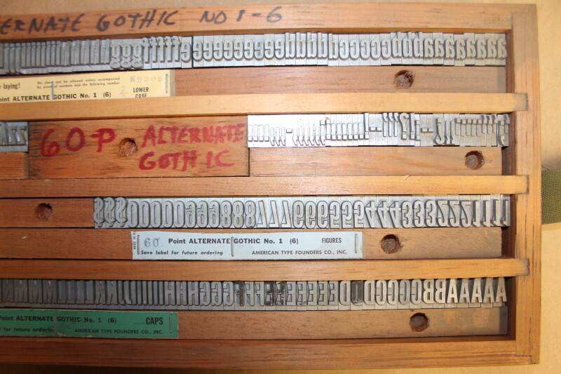 Type die set Alternate Gothic 60 pt upper and lower case, foil stamp