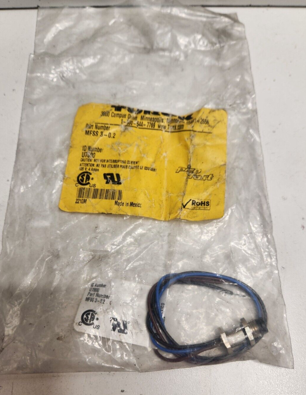 NEW OLD STOCK! TURCK 3-WIRE M8 PICOFAST MALE RECEPTACLE U7800 MFSS-3-0.2