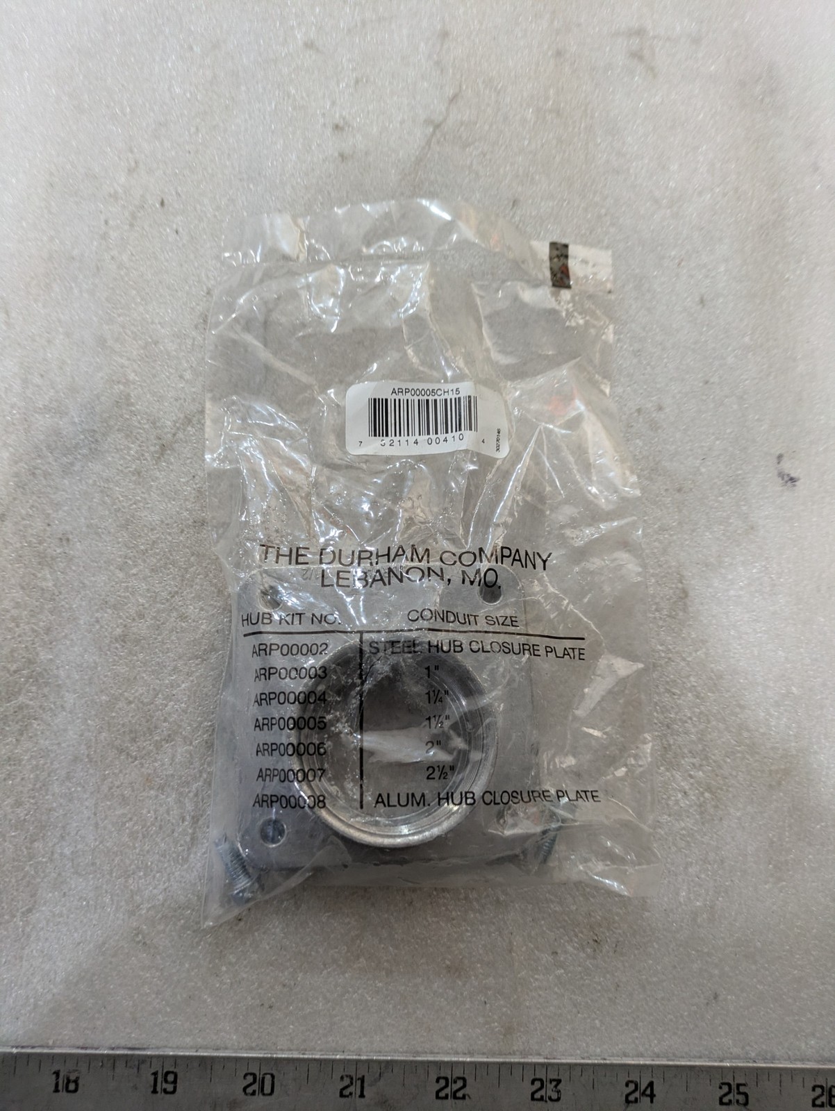 Durham ARP00005CH15 1in Aluminum Hub Closure Plate Panel Mount Eaton NOS