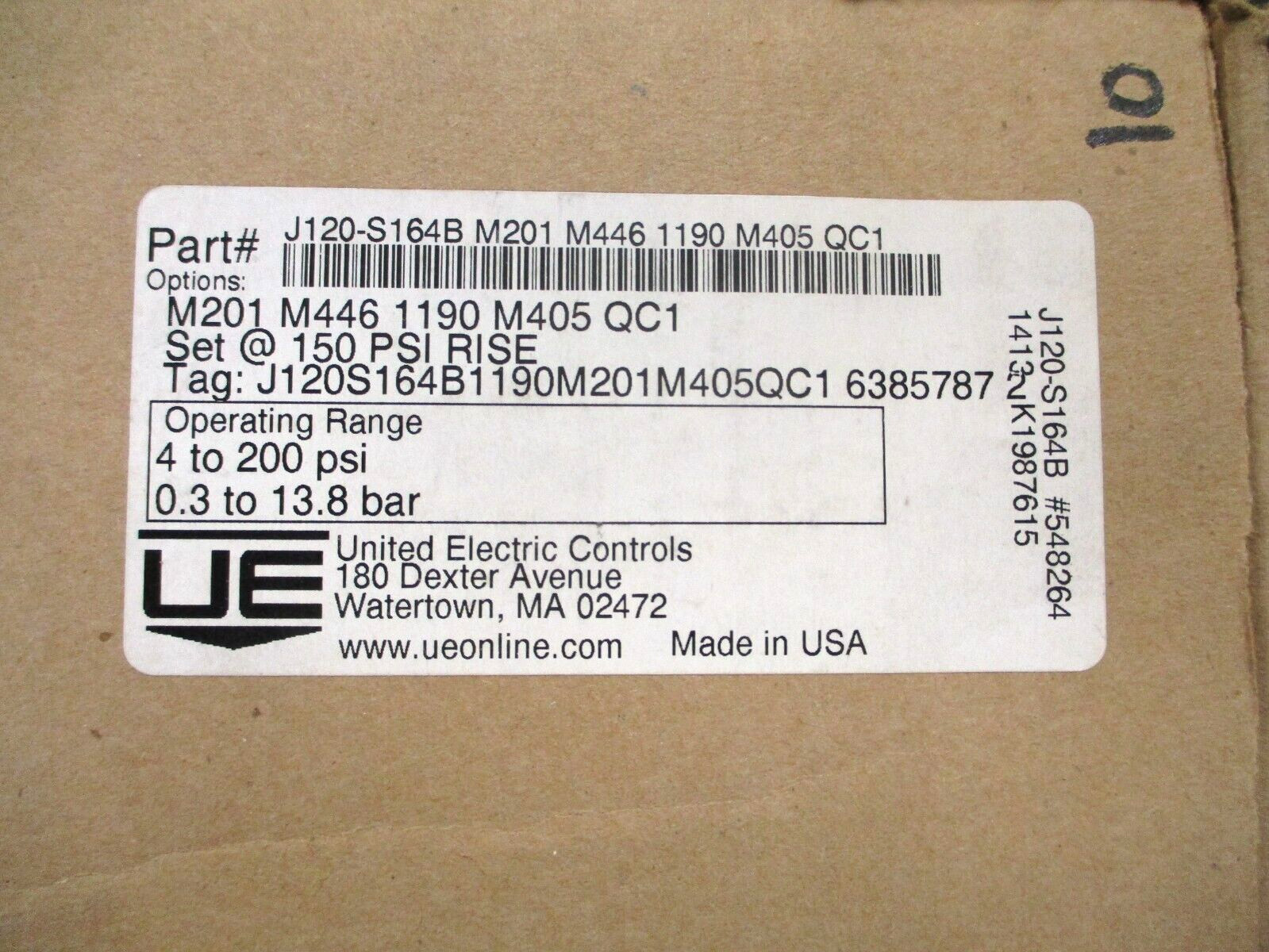 UNITED ELECTRIC CONTROLS, J120S164BM201M4461190M405QC1, SWITCH-TRANSMITTER,
