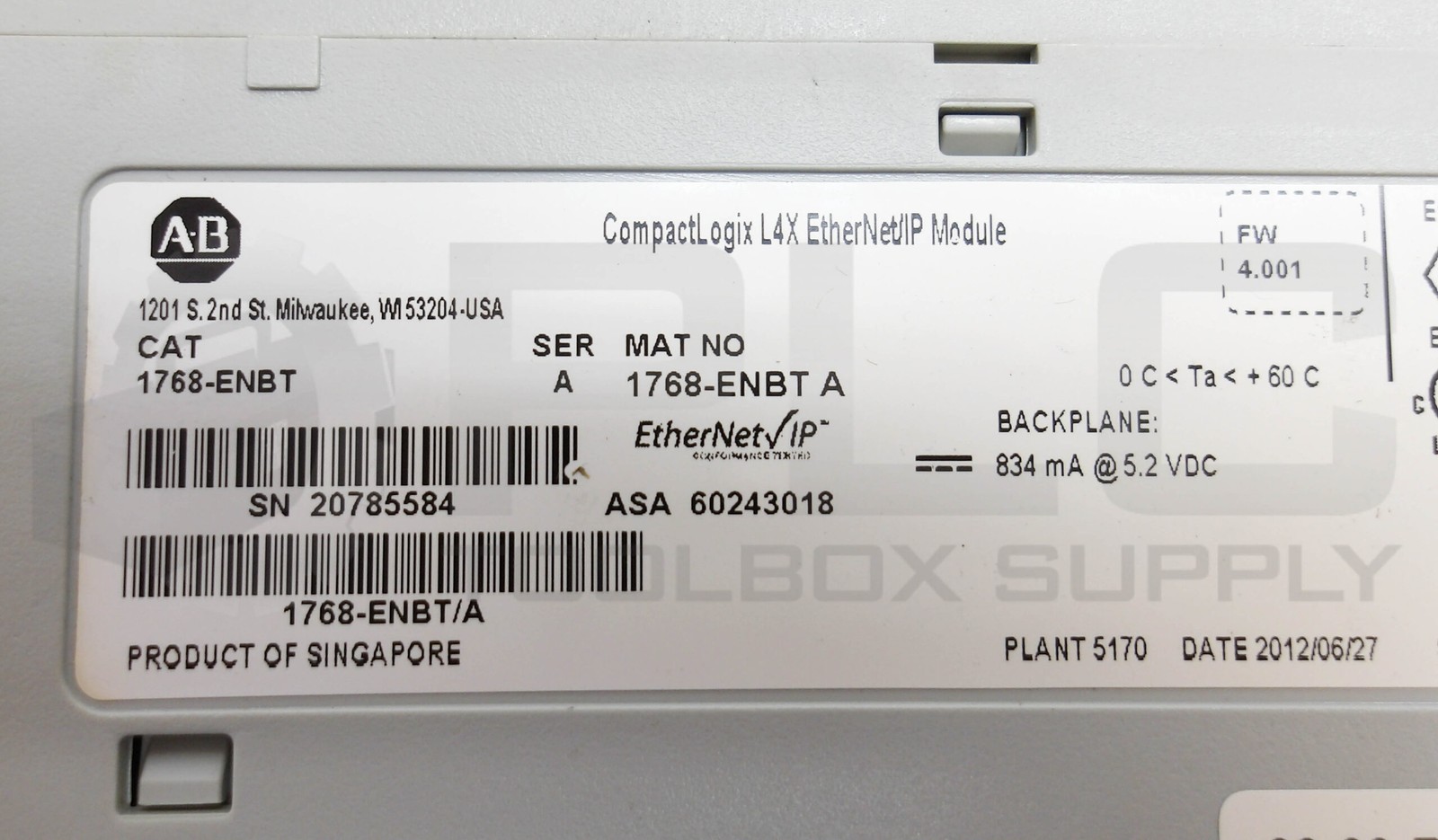 ALLEN BRADLEY 1768-ENBT /A COMPACTLOGIX L4X ETHERNET/IP MODULE *READ*