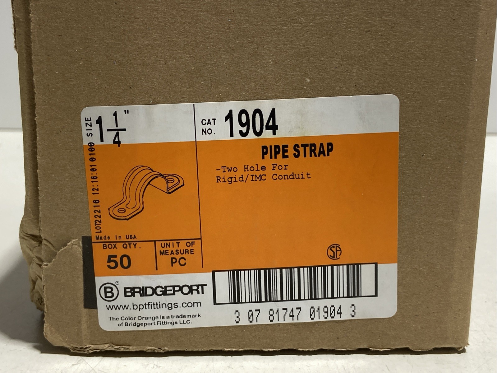 Bridgeport 1904 Two Hole Pipe Strap, 1-1/4 Inch Box Of 50