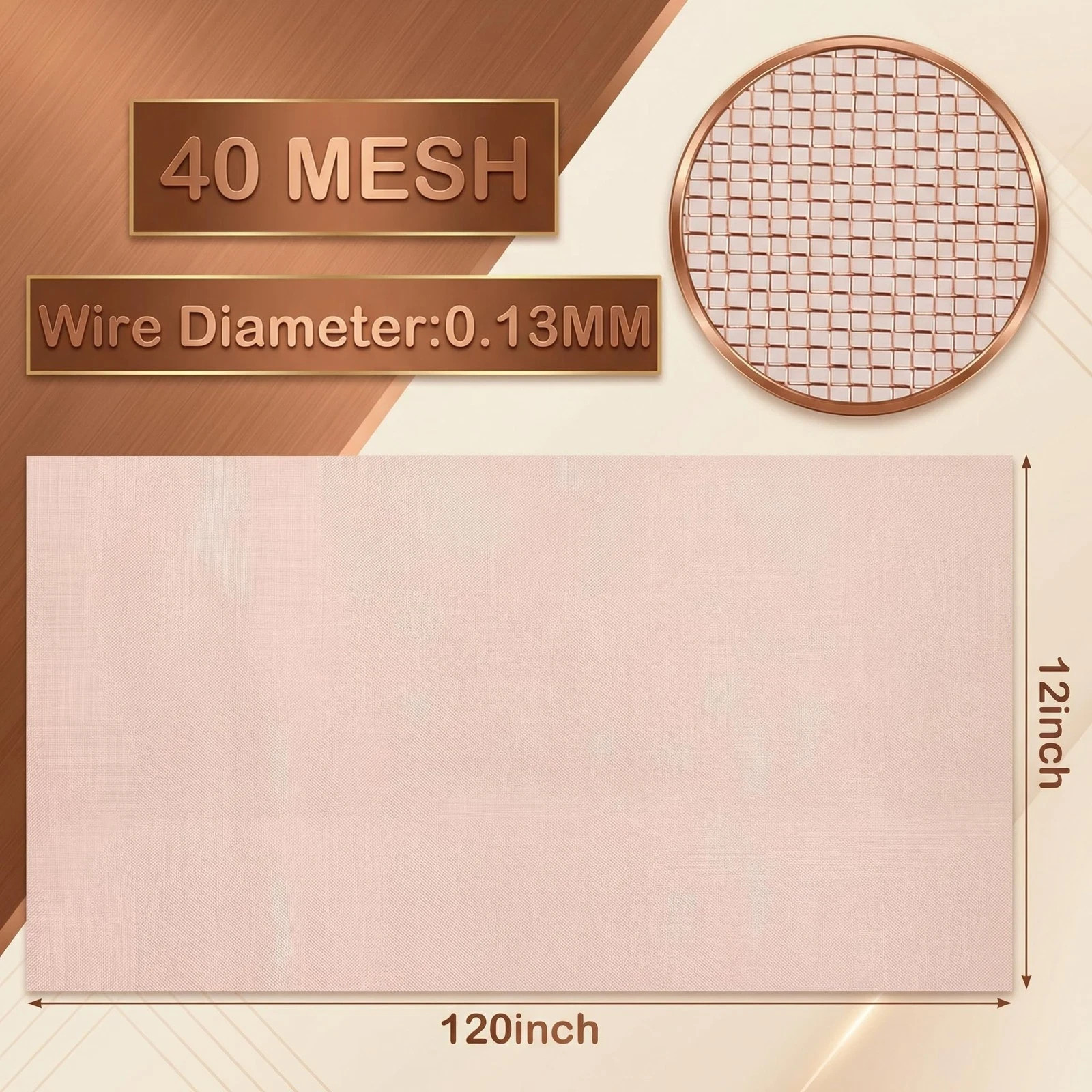 12 Inch X 10 Ft Copper Mesh Screen 99.9% Pure Copper 40 Mesh Roll Wire Fabric fo
