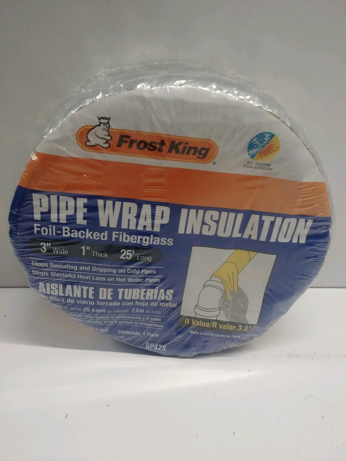 (5) NOS! FROST KING 3″ X 1″ X 25′ FOIL-BACKED R-3.3 PIPE WRAP INSULATION SP42X