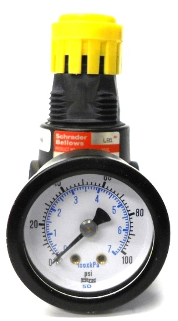SCHRADER BELLOWS REGULATOR, 14R113FCSB, WITH GAUGE 0-7kPa & 0-100PSI, 1/4″ PORTS