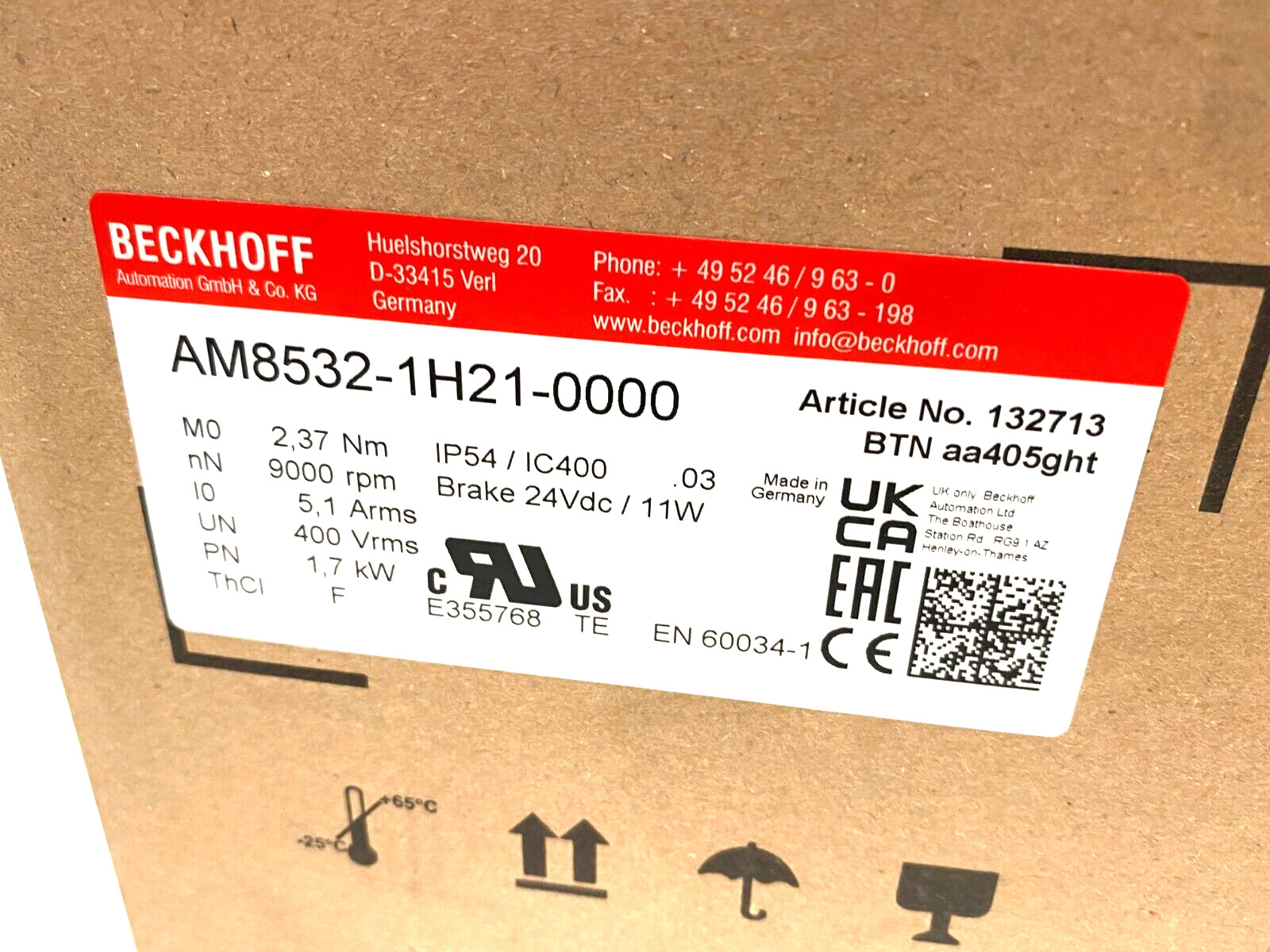 Beckhoff AM8532-1H21-0000 High Inertia Servo Motor 132713