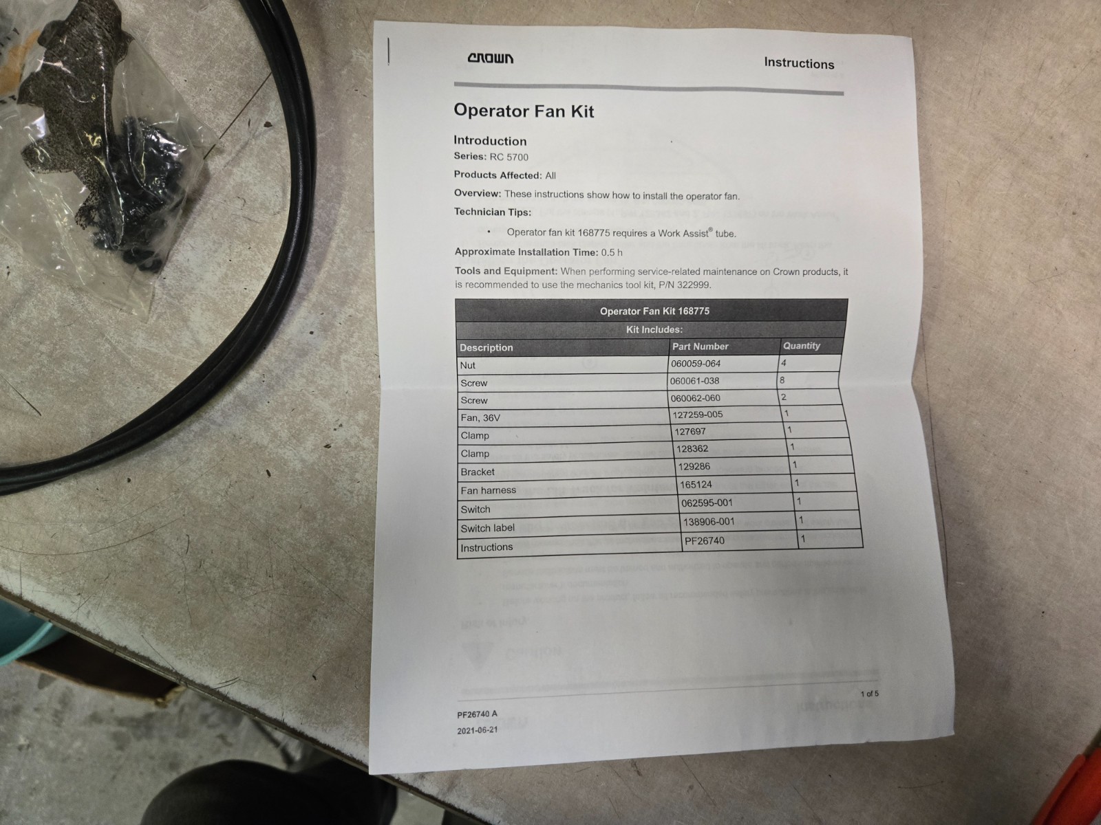 New Open Box Crown Kiy Kit Operater Fan 168775 RC5700 Work Assist