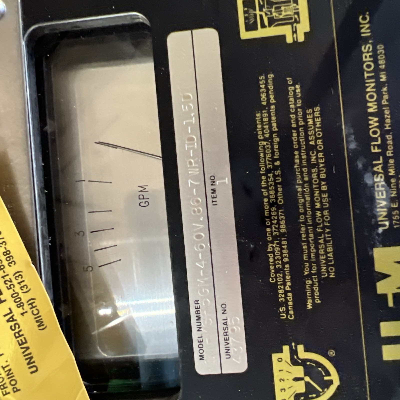 Ufm SN-MSF5GM-4-60V.86-7WR-ID-1.5D Variable Area Flow Meter 1-5gpm 1/2in Npt Nos