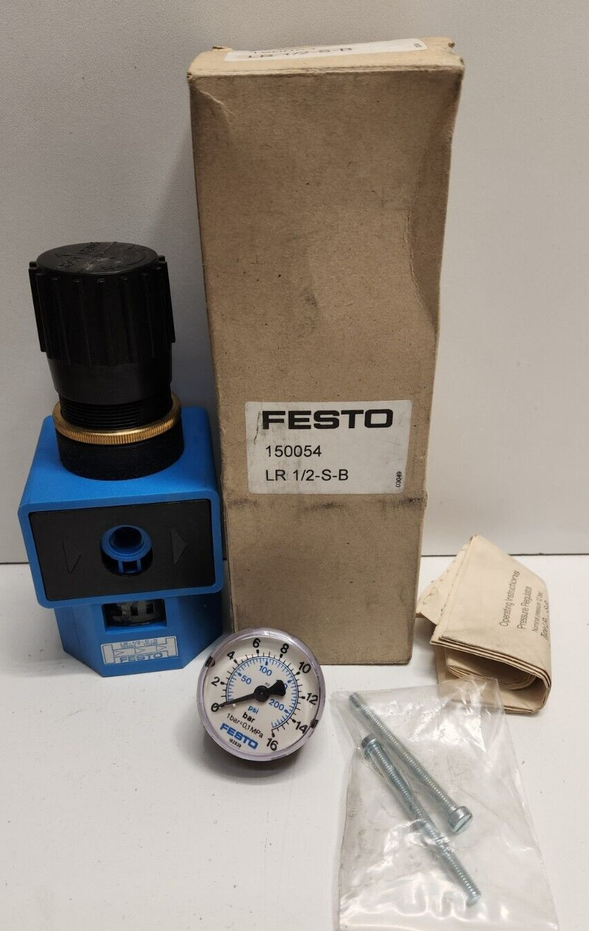 NEW OLD STOCK! FESTO 40MM 0.5-12 BAR PRESSURE REGULATOR LR-1/2-S-B