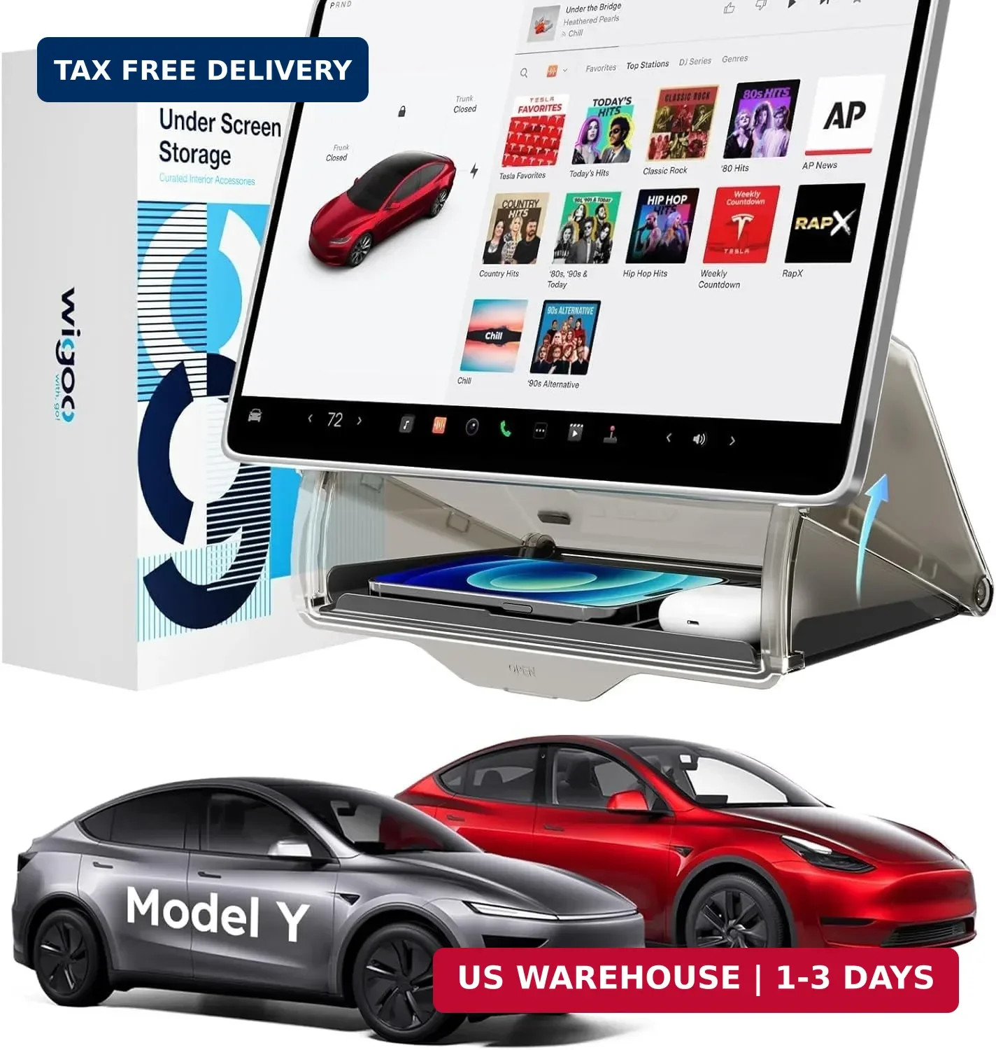 Wigoo Under Screen Organizer for Model Y 2019~2026, Including Model Y Juniper 20