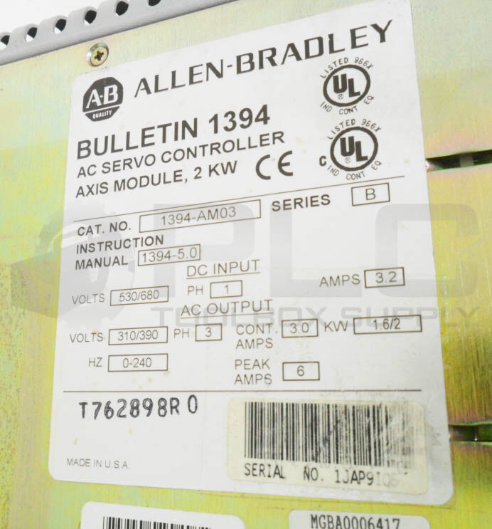 ALLEN BRADLEY 1394-AM03 /B AC SERVO CONTROLLER 530-680V 3.2A 1PH *READ*