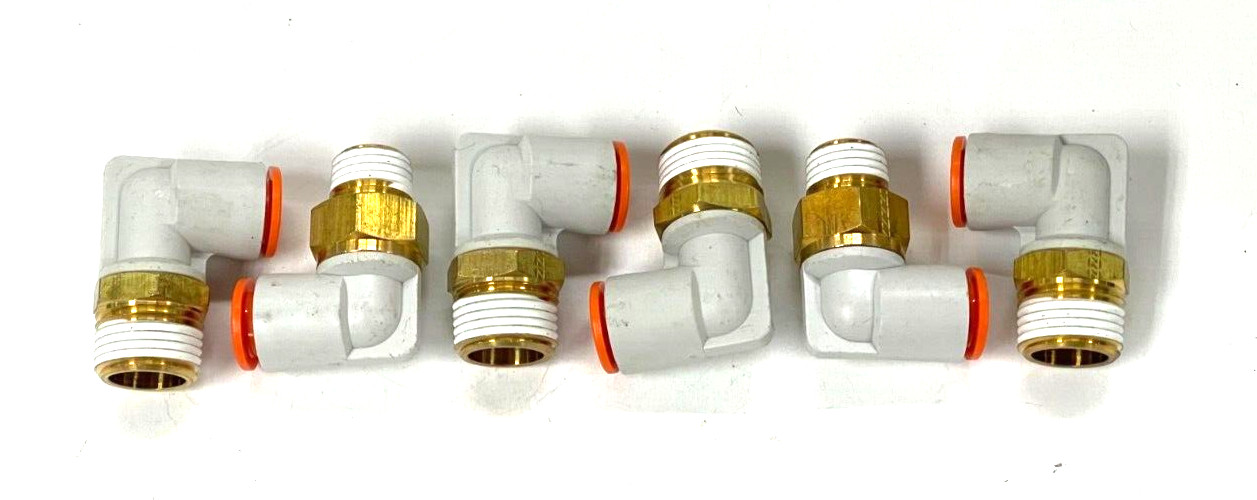 SMC CORP. 90° UNION ELBOW 3/8″ PUSH TO CONNECT *LOT OF 6* KQ2L11-34AS