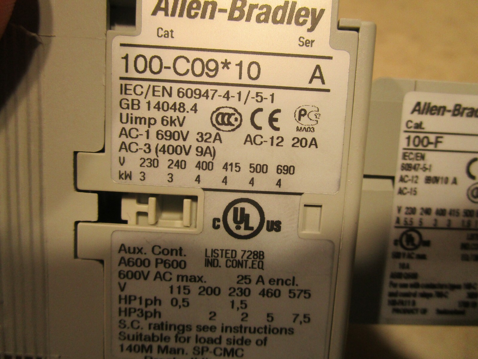 ALLEN BRADLEY, 100-C09*10 CONTACTOR, W/OVERLOAD 193S-EEPB, G0335