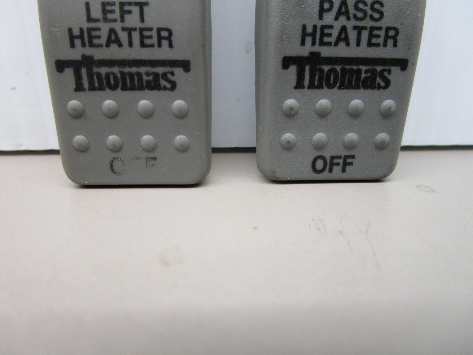 x2 Carling Rocker Switch Covers “Thomas Left Heater” “Thomas Right Heater”