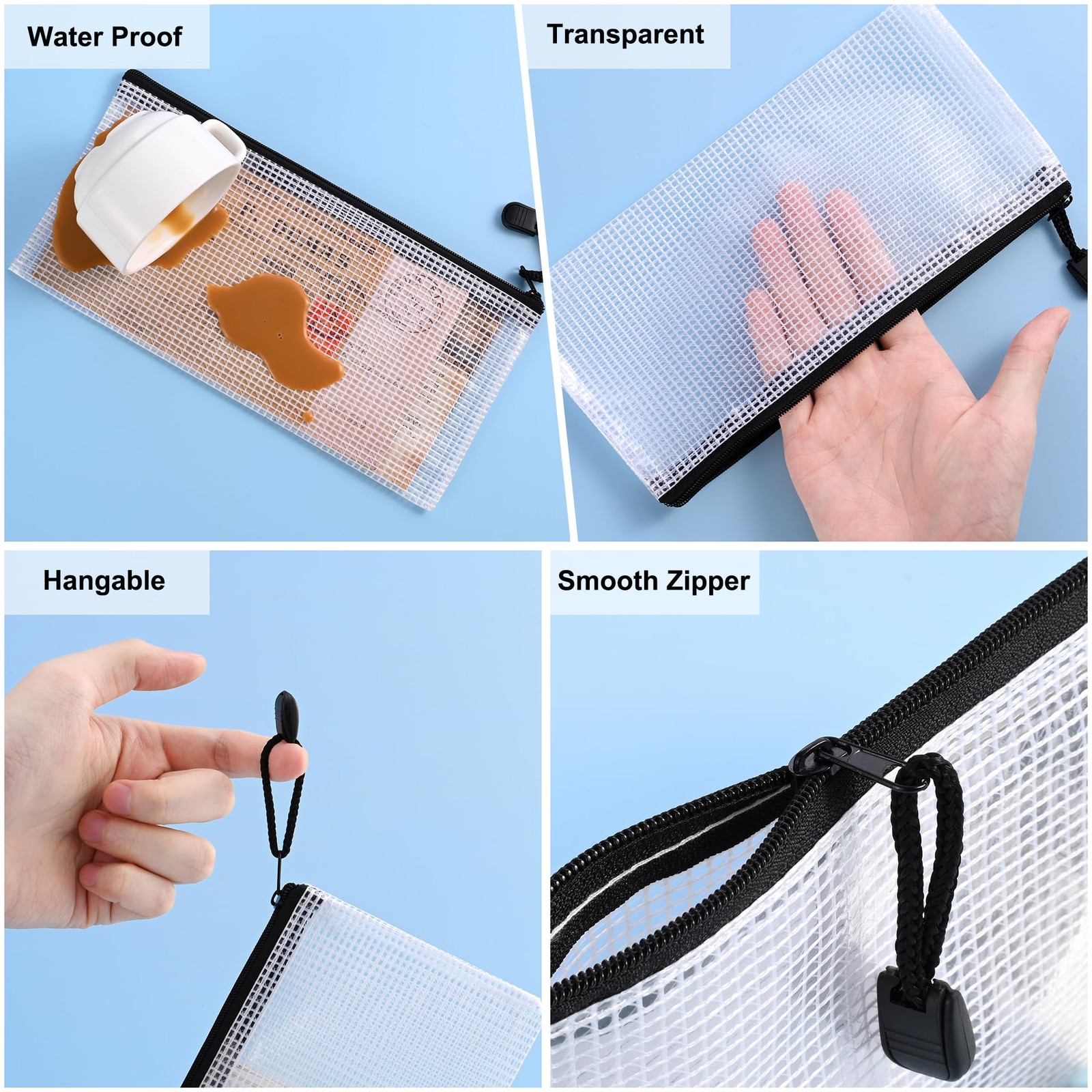 Imslery 12 Pieces Plastic Mesh Zipper Pouch 23cm X 11.4cm (9″ X 4.4″), Black
