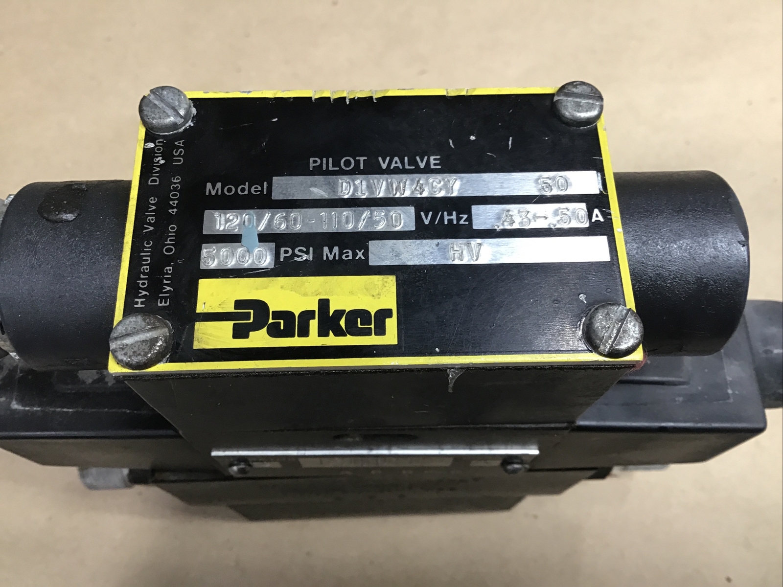 PARKER D1VW4CY 50 SOLENOID VALVE 120V CP0M2 D-20LT FM2 D -20EV #55C22PR4