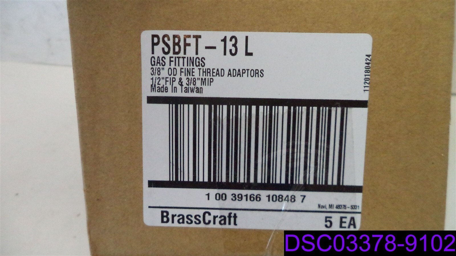Qty = 5: Brass Craft Fine Thread Gas Fittings 3/8″ OD P/N PSBFT-13 L