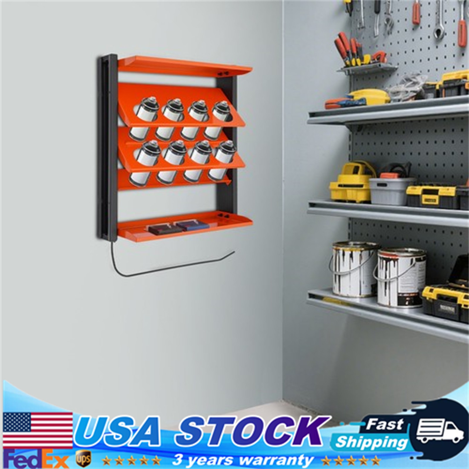 Shelf Spray Can Holder Lube Can Wall Mount Storage Rack Paint Organizer Orange