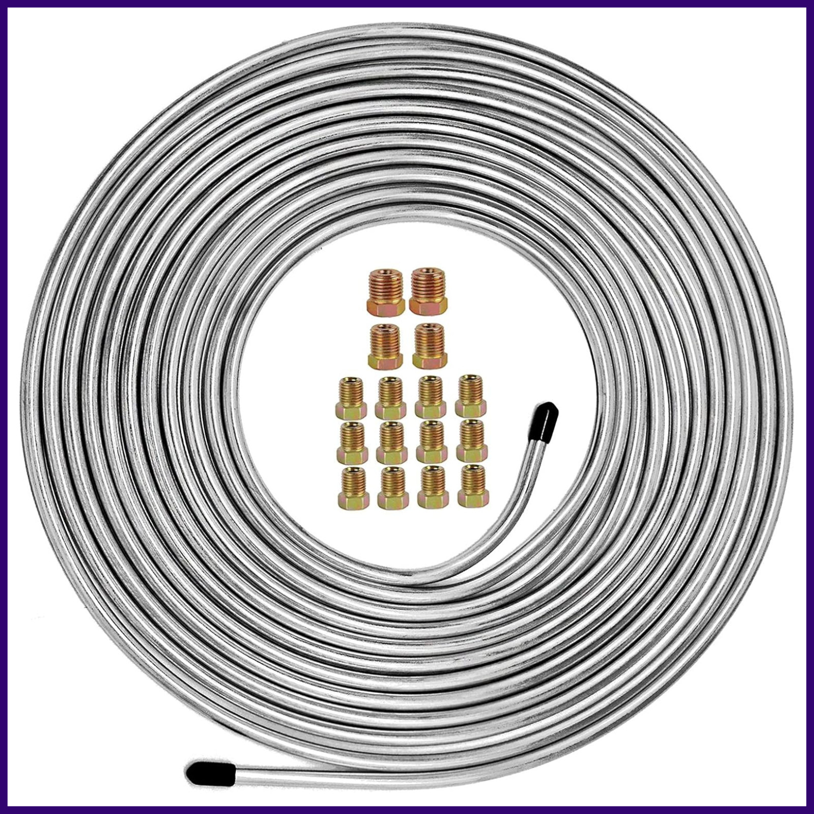 MuHize 25FT 1/4 Brake Line Kit Zinc Coated Tubing w 16 Flare Fittings