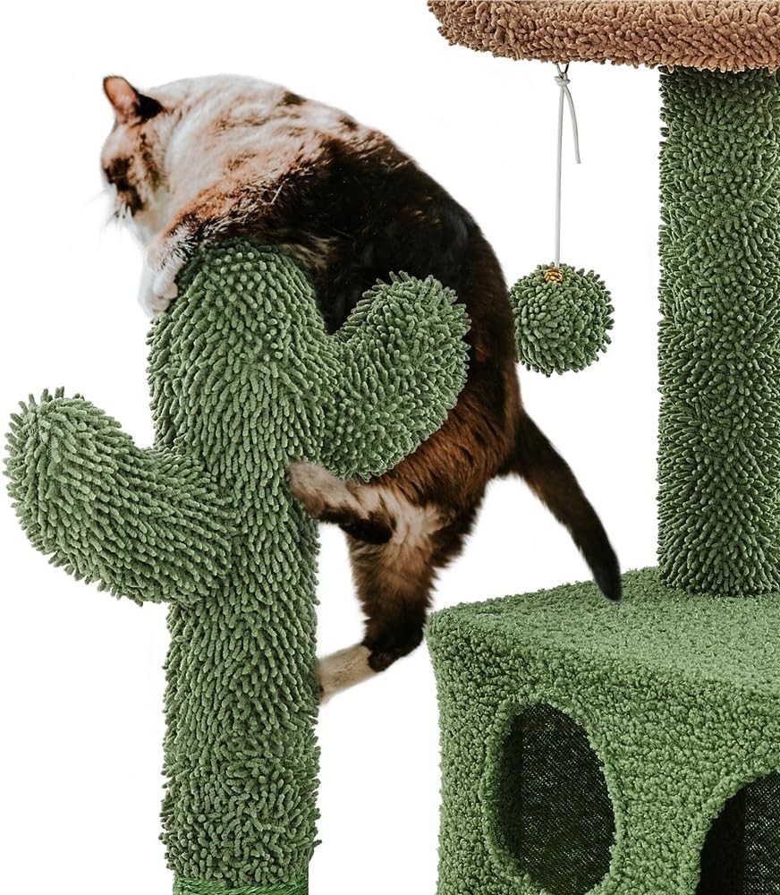 Cactus Tree Condo with Perch and Platform for Cats, Kittens 54.5″ H Green/Brown