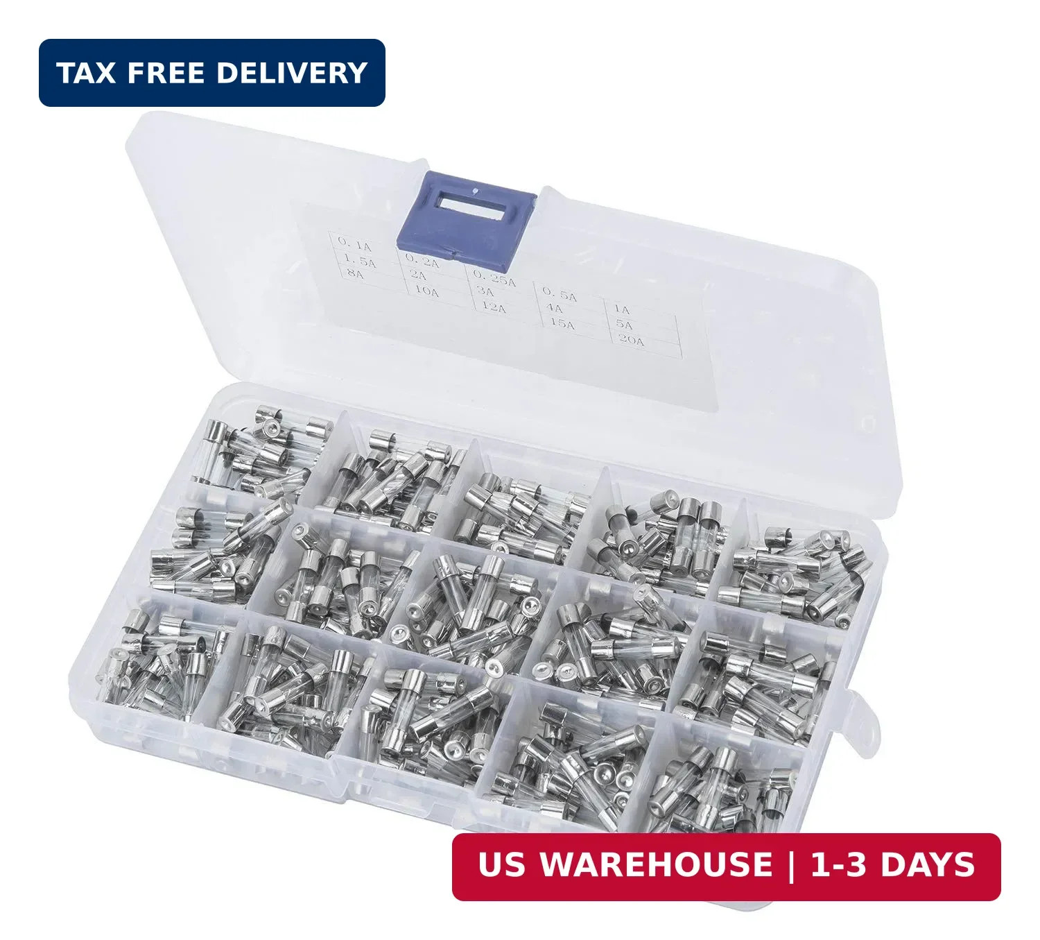 300 Pcs 15 Values 5 x 20mm Fast-Blow Glass Fuse Assortment, 250V 0.1A/ 0.25A/ 0.