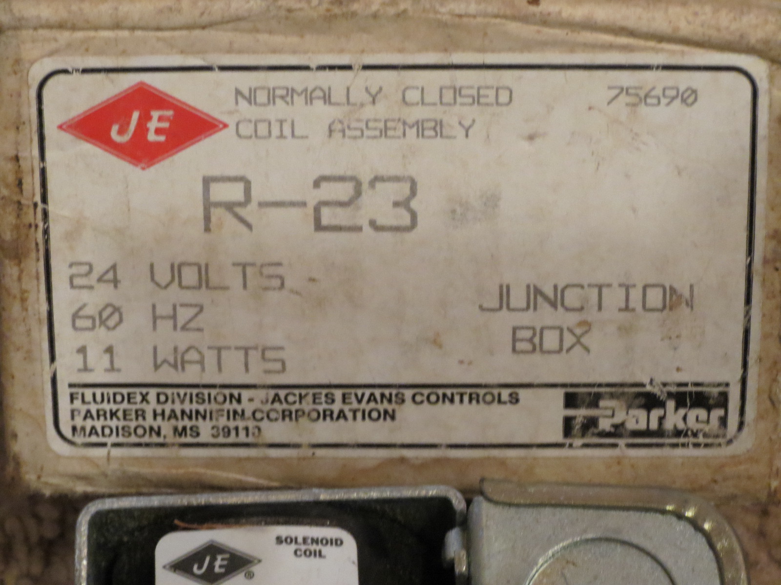 PARKER JE NORMALLY CLOSED COIL ASSEMBLY R-23 JUNCTION BOX NEW OLD STOCK​