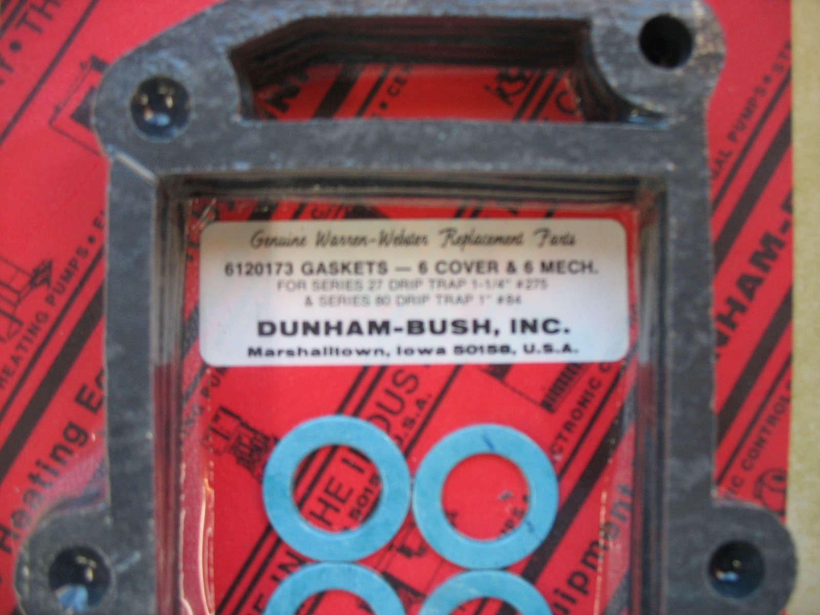 DUNHAM-BUSH 6120173 6 GASKET WASHERS KIT FOR SERIES 80 27 DRIP TRAP, S #209859
