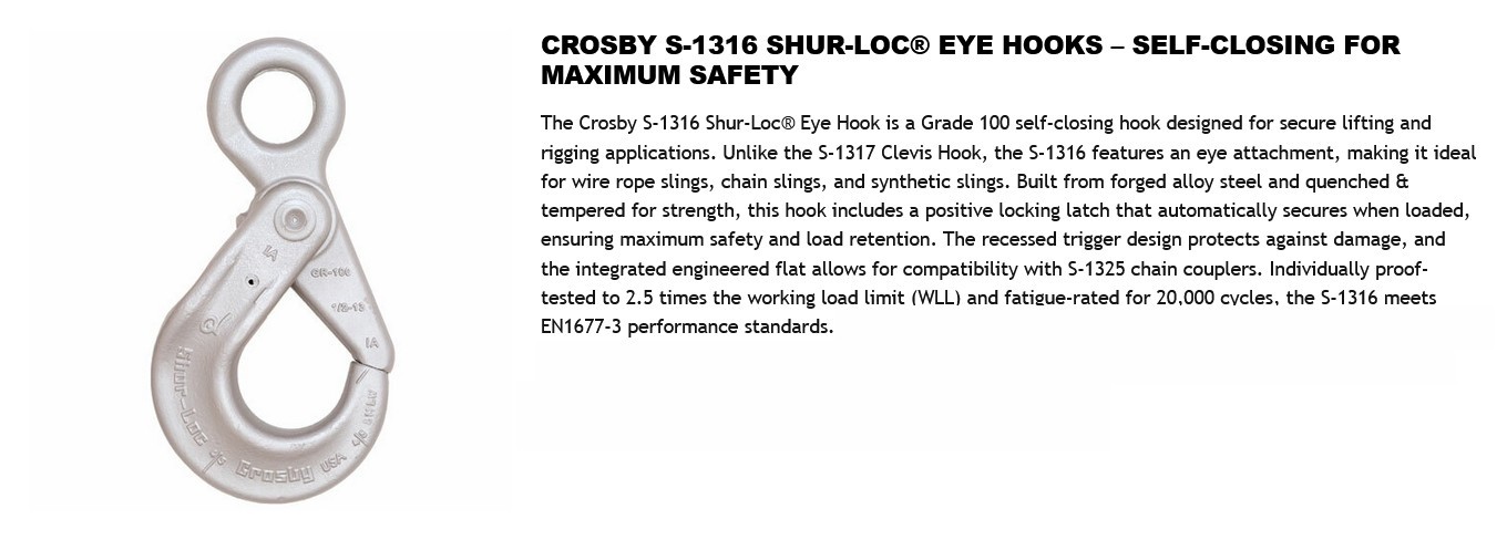 1 NEW CROSBY S-1316 SHUR-LOC SELF CLOSING EYE HOOK NNB ***MAKE OFFER***