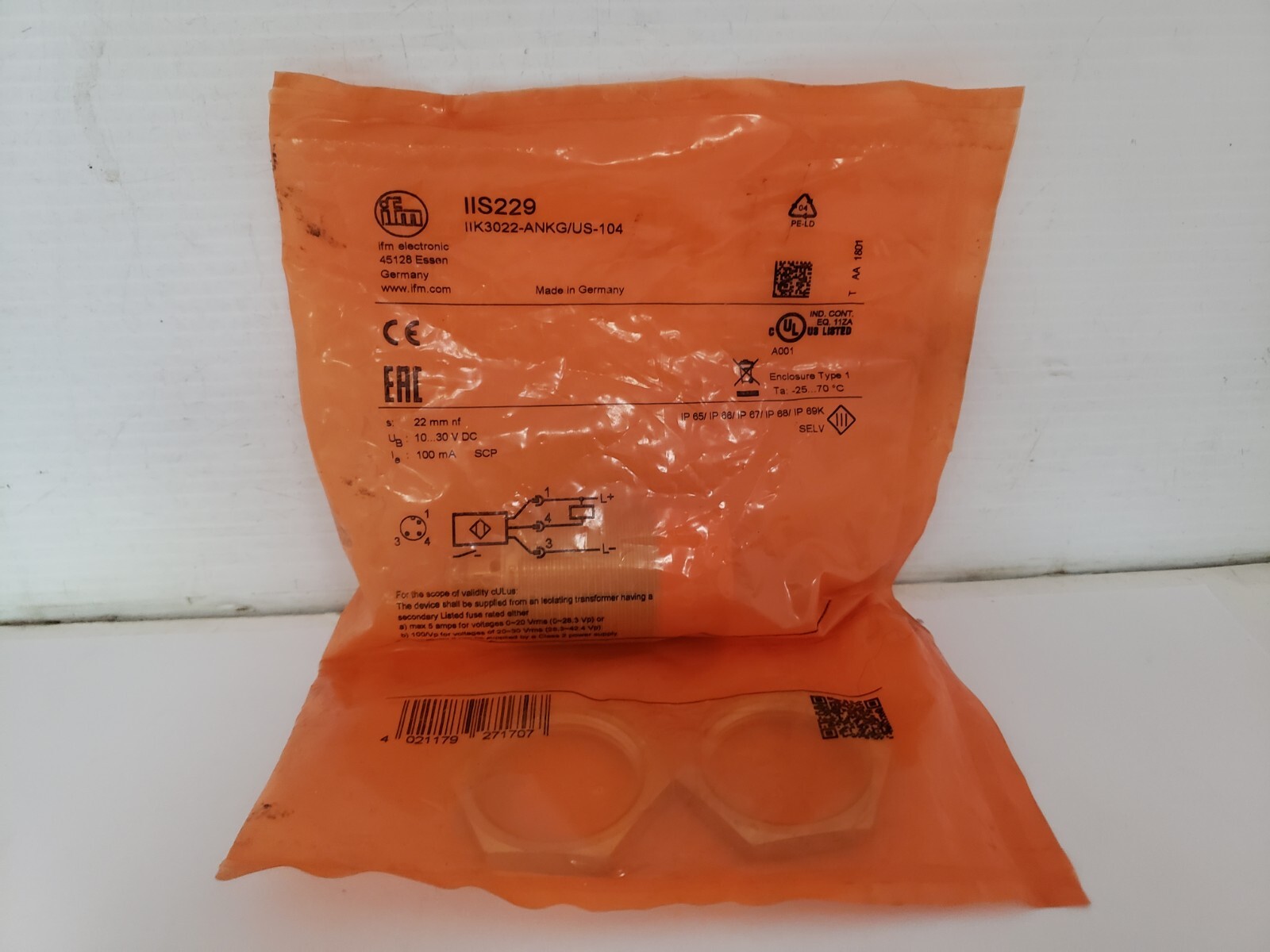 IFM ELECTRONIC IIK3022-ANKG/US-104 PROXIMITY SENSOR NPN 4 PIN NO (IIS229) NIB