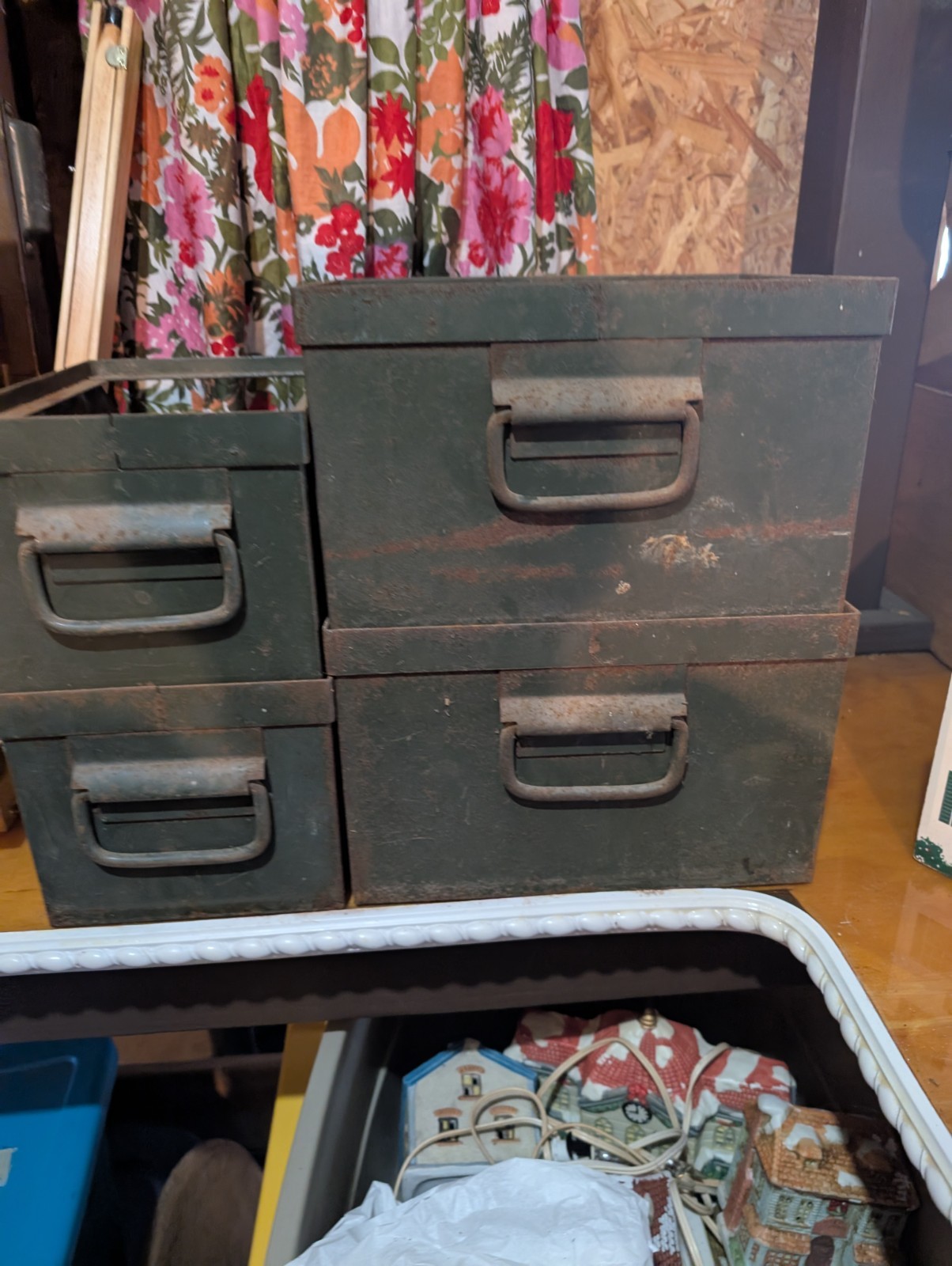 Metal Parts Bin With Handles Stacking Box Industrial vintage