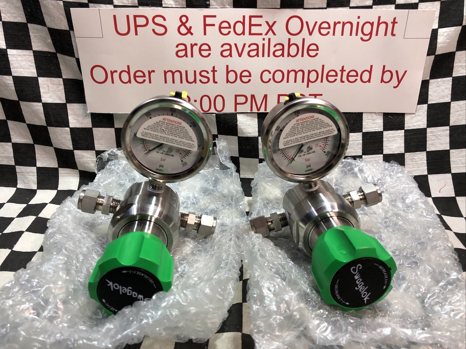 SWAGELOK Regulator With Gauge 300 PSI, KPR1GRB412A20000 & SS-600-1-4, LOT OF 2