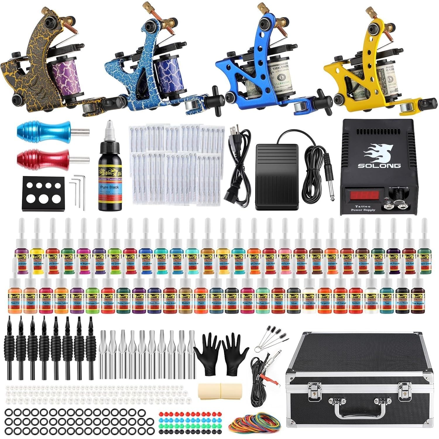 Tattoo Complete Tattoo Kit 4 Pro Machine Guns 54 Inks Power Supply Foot Pedal ..