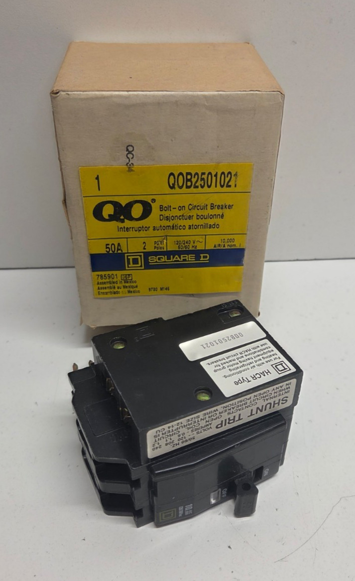 NEW IN BOX! SQUARE D 50A 120/240V 2-POLE CIRCUIT BREAKER QOB2501021