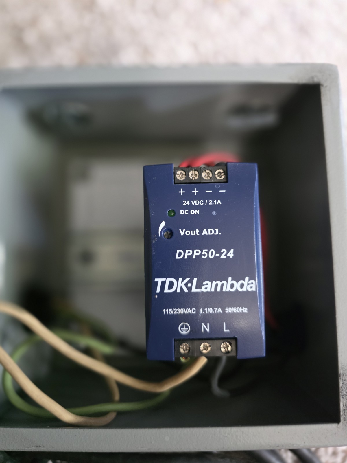 TDK-Lambda DPP50-24 DIN Rail PSU 24VDC 2.1A in Wiegmann B060604CH Enclosure
