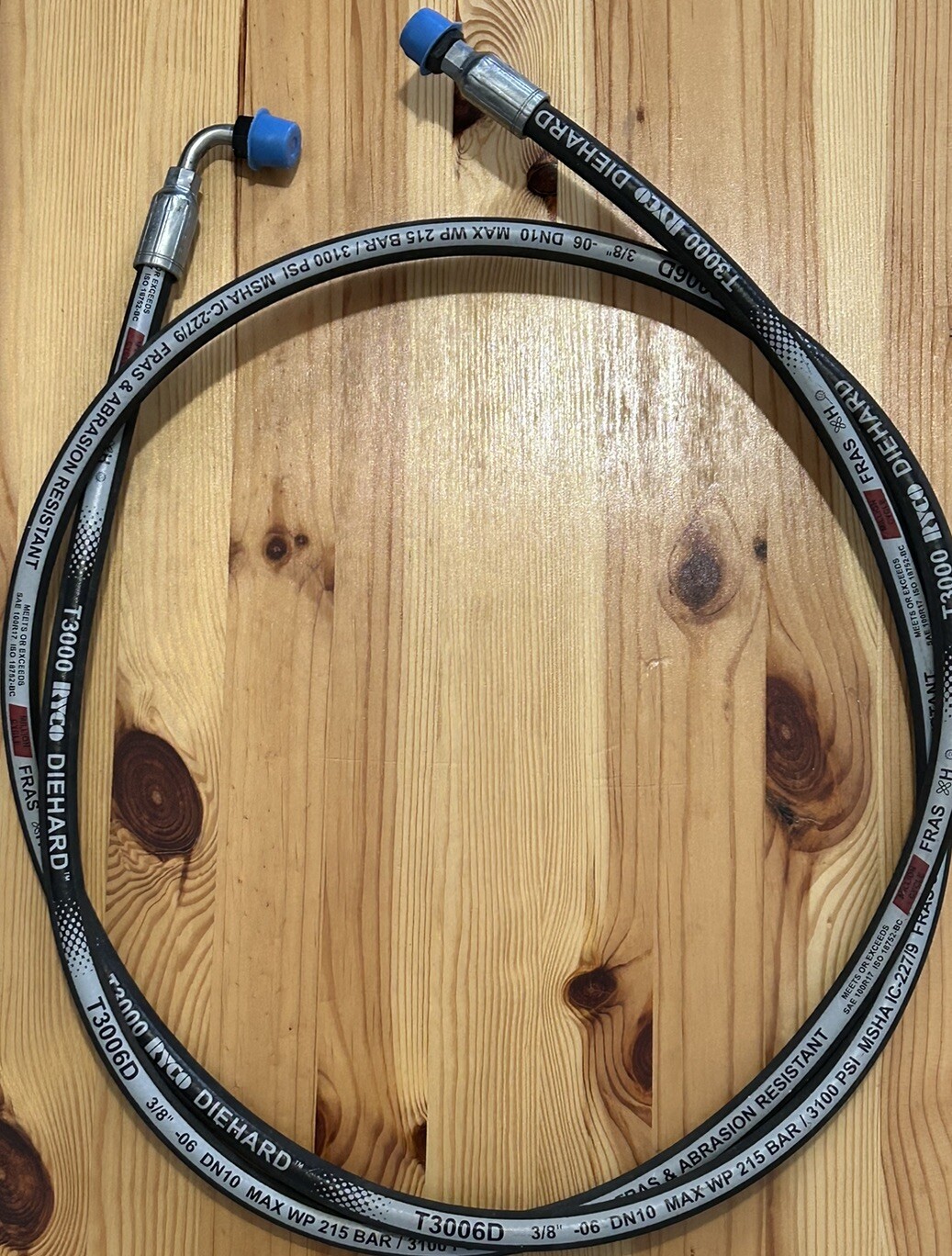 3/8″ X 144” Hydraulic Hose SAE100R17 3100 PSI Straight X 90 JIC Ends