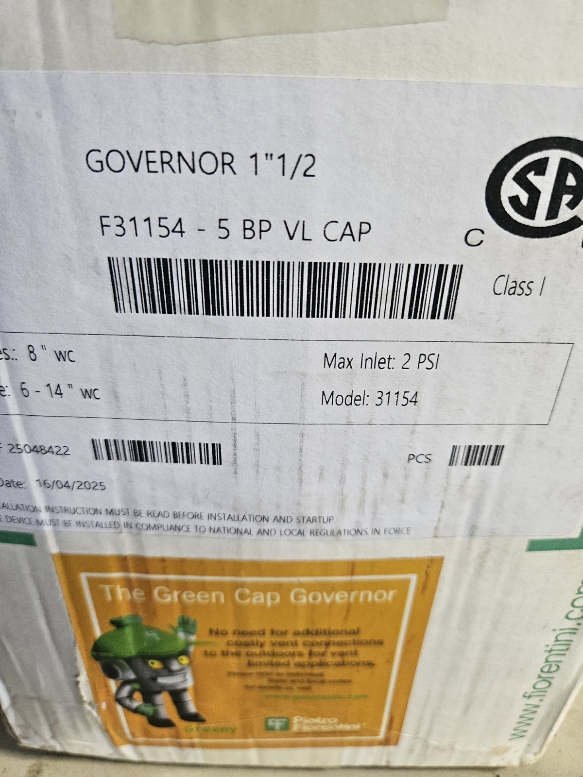 Pietro Fiorentini F31154 5BP VL CAP 2 PSIG Governor 1-1/2″ NPT