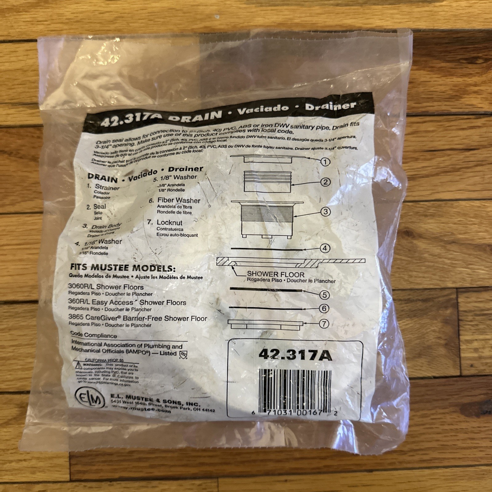 Mustee 42.317A Drain Assembly, White New Open Bag W Small Ding