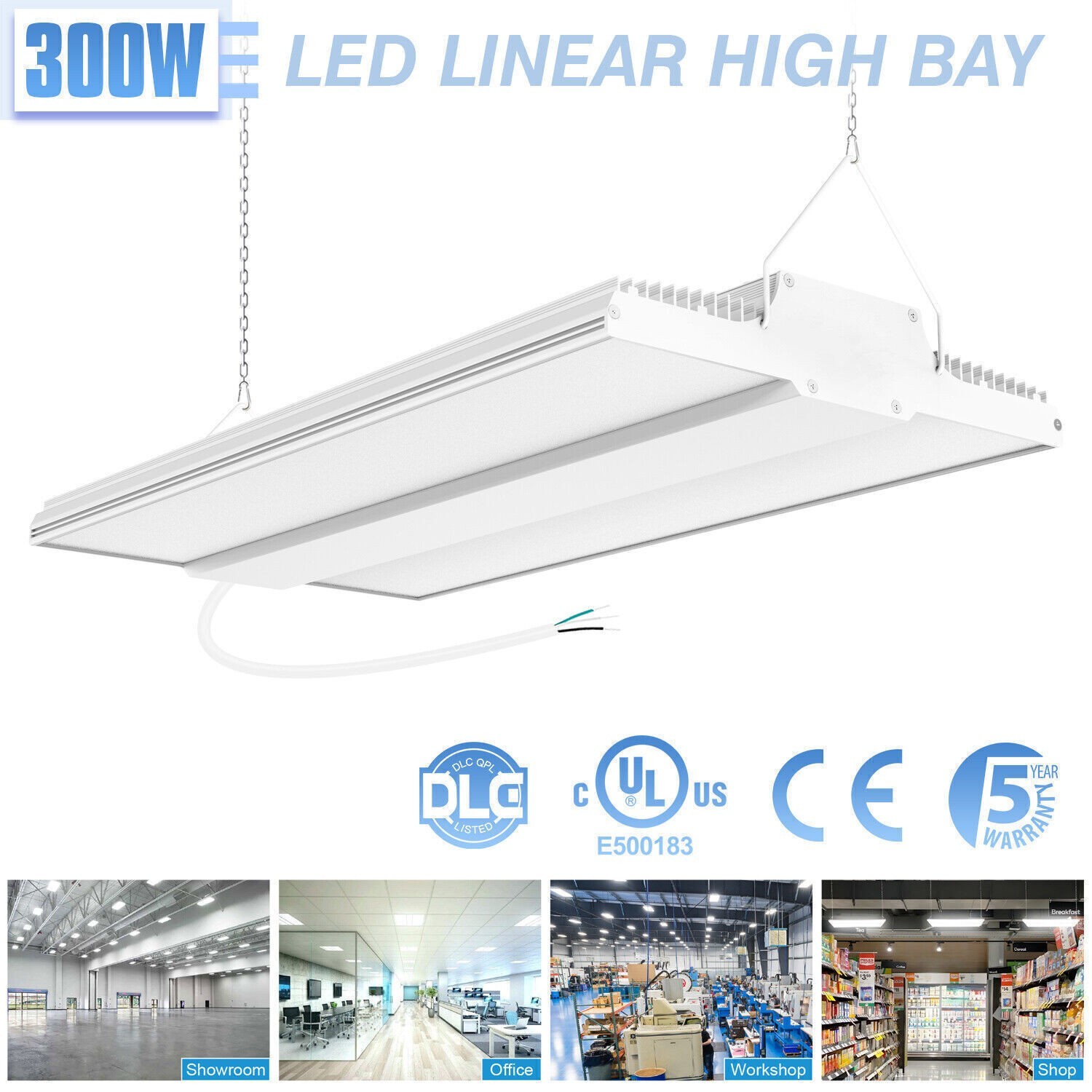 300W LED Linear High Bay Light Commercial Warehouse Workshop Fixtures 5000K