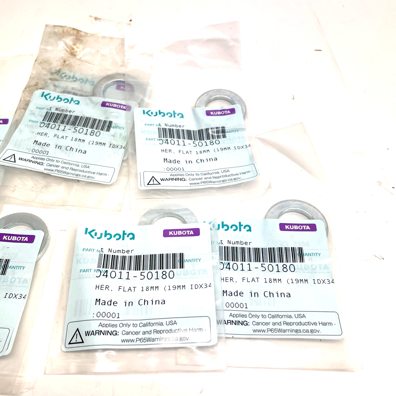 LOT OF 9 KUBOTA FLAT WASHER 19mm x 34 04011-50180