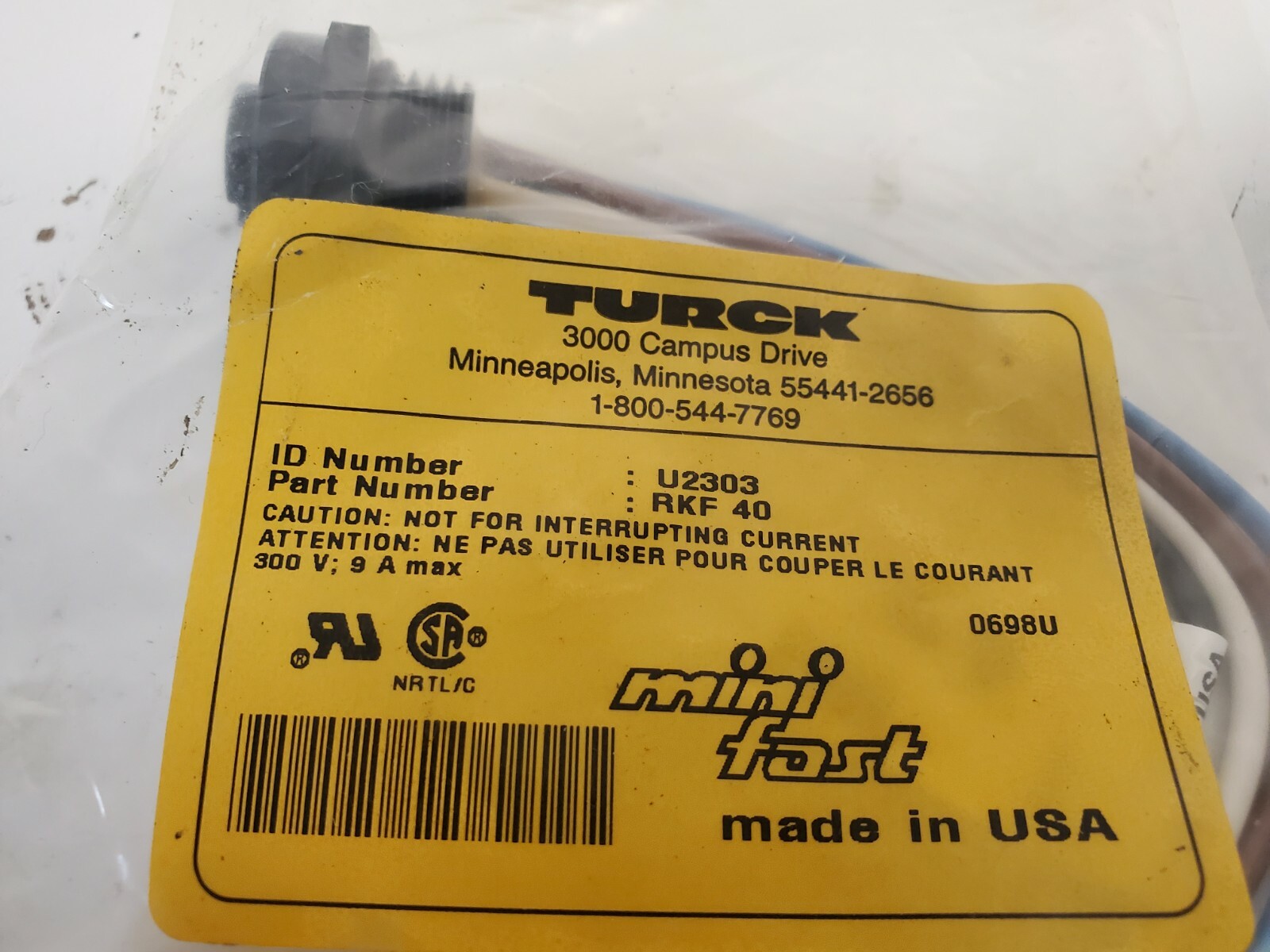 NEW OLD STOCK! TURCK MINI FAST 4-PIN CORD SET U2084-1 RSM 40-2M