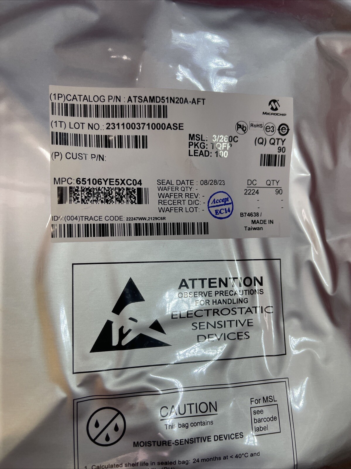 Microchip ATSAMD51N20A-AFT, 556-ATSAMD51N20A-AFT, LOT OF 90, SHIPSAMEDAY