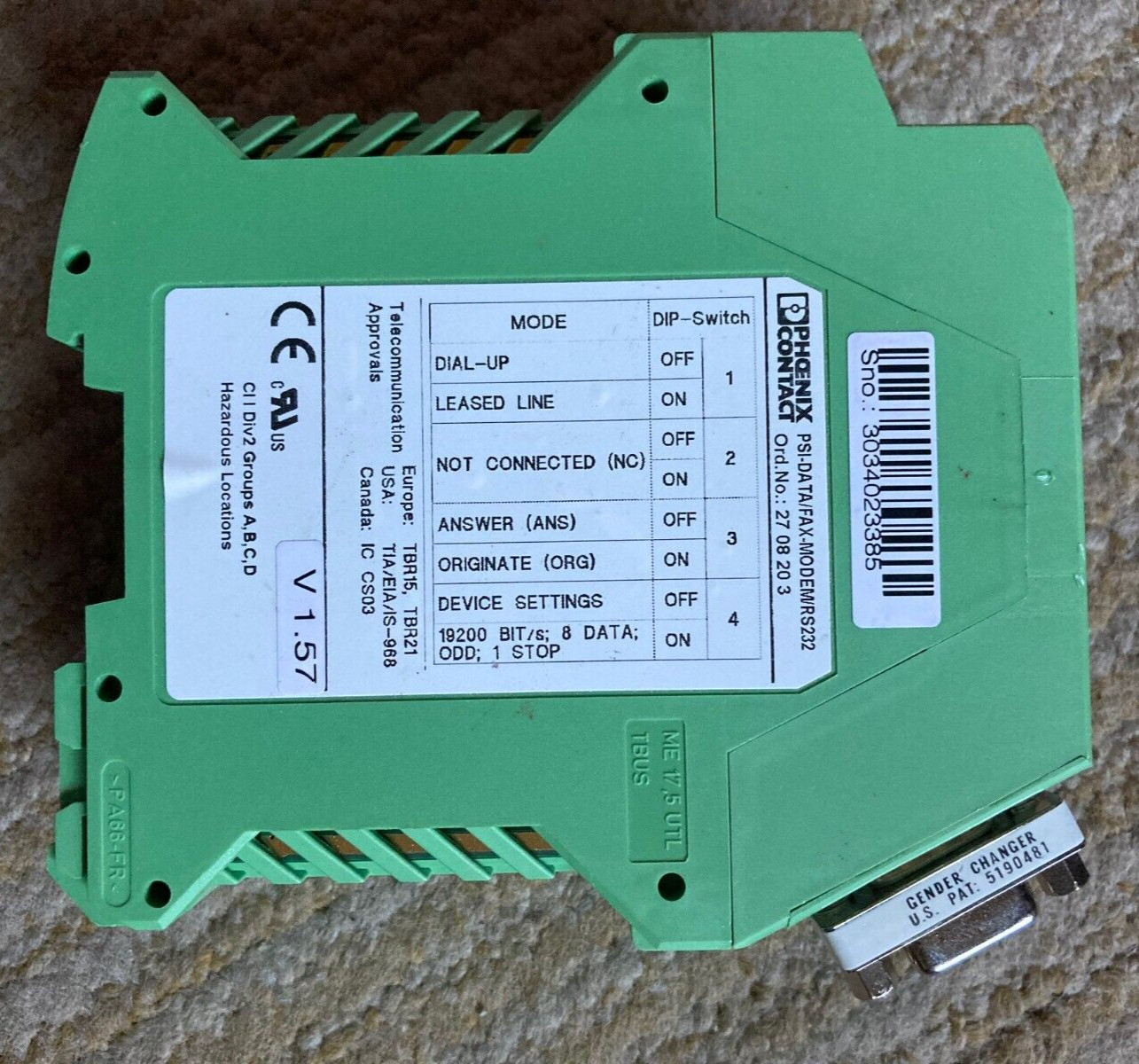 Phoenix Contact Din Rail Mounted Modem PSI-DAA/FAXMODEM RS232 27 08 203~#1