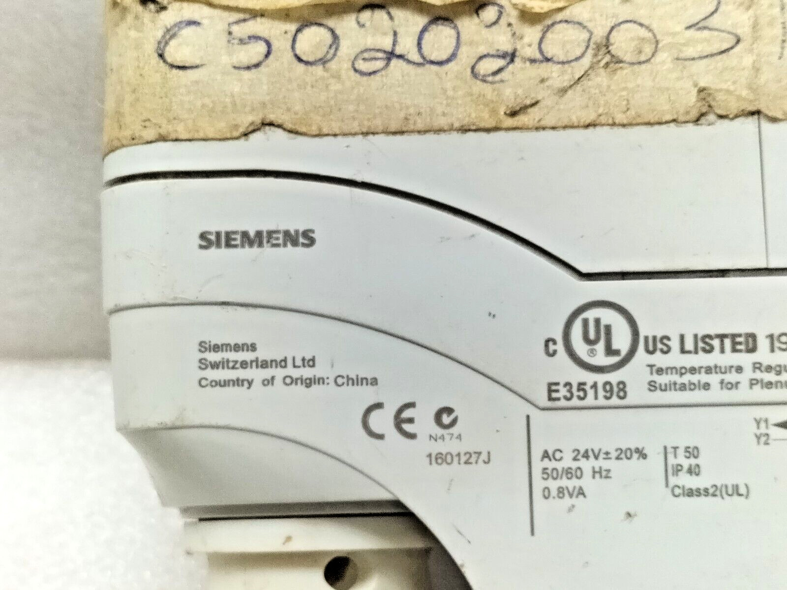 SIEMENS SSC819 ELECTROMOTORIC ACTUATOR 24VAC 50/60 Hz 0.8VA IP40