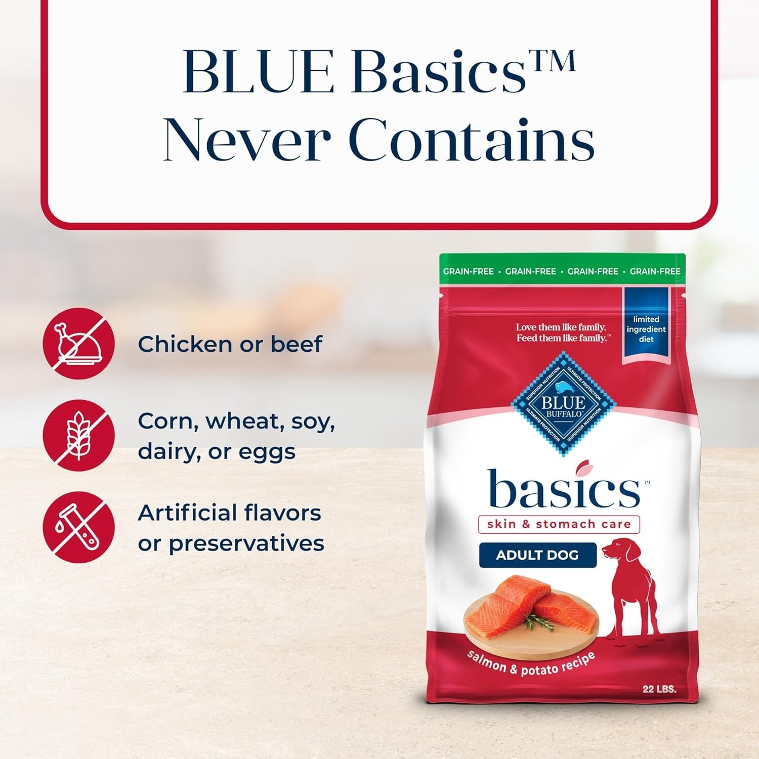 Blue Basics Grain-Free Adult Dog Dry Food – Grain Free, Salmon Recipe – 22 Lb