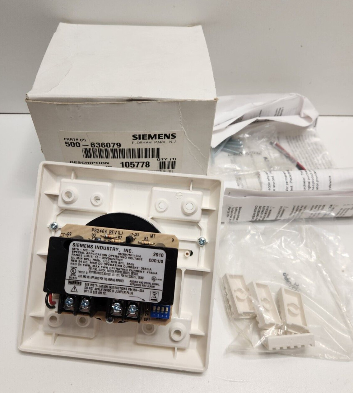 NEW IN BOX! SIEMENS 24V WHITE MULTI-HORN STROBE MTH-MC-W