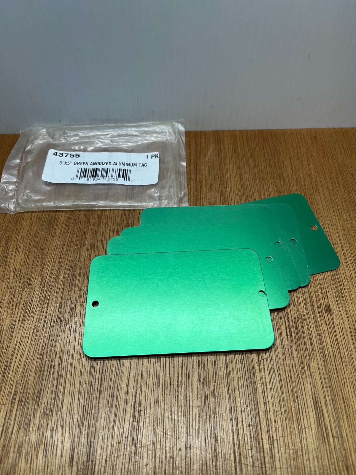 (Qty.5) 3″ X 5″ Green Anodized Aluminum Tag .040″ Thickness, 3/16″ Holes USA
