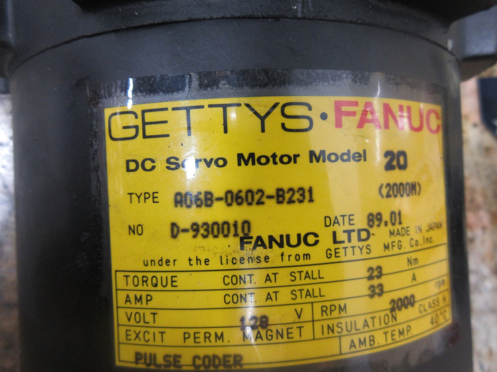*SPECIAL PRICE* GETTYS FANUC DC SERVO MOTOR MODEL 20 A06B-0602-B231 D-930010