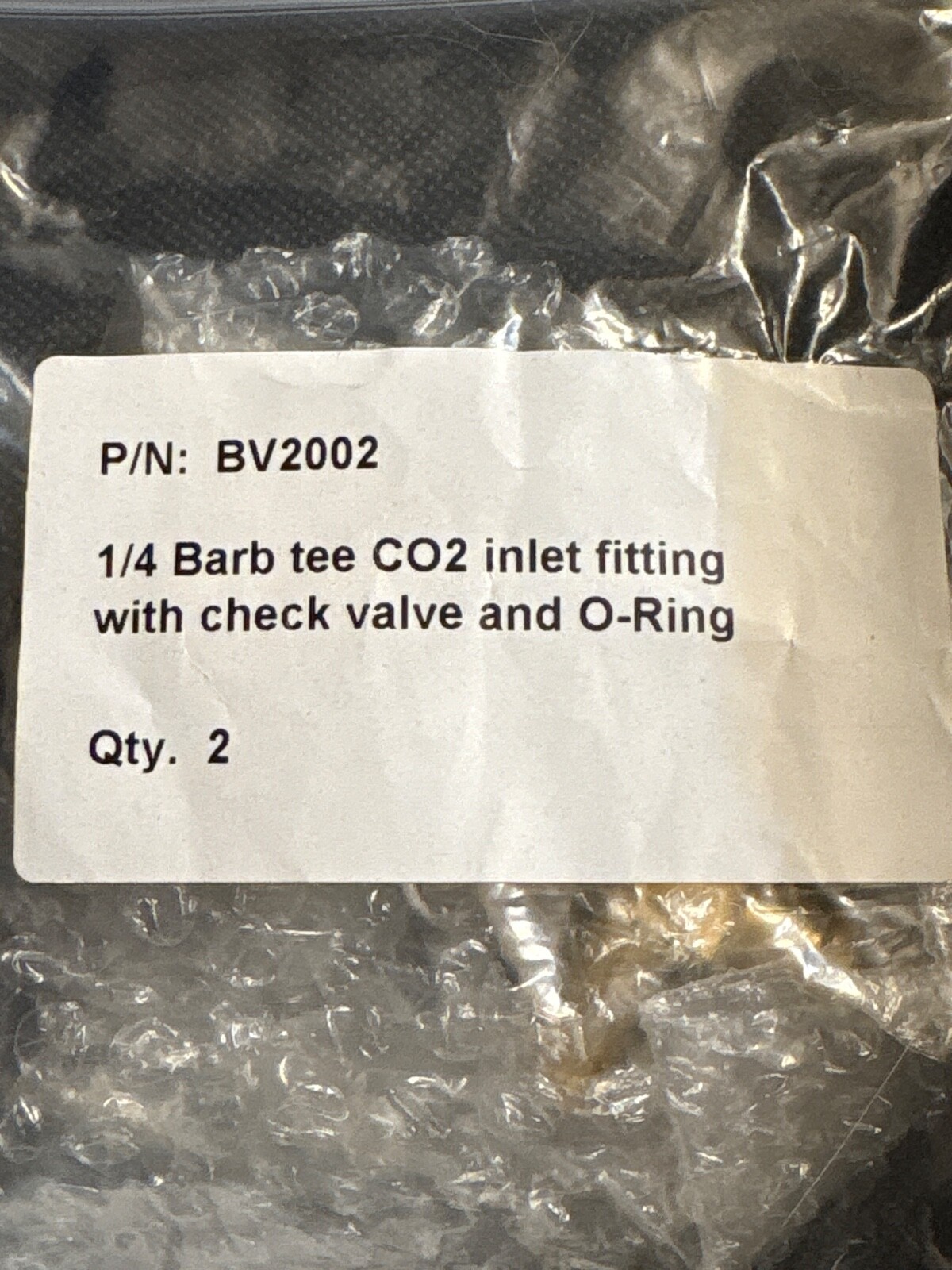Two 1/4 Barb tee’s C02 inlet fitting with check valve and O-ring